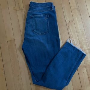 High rise ankle skinny ripped edge jeans